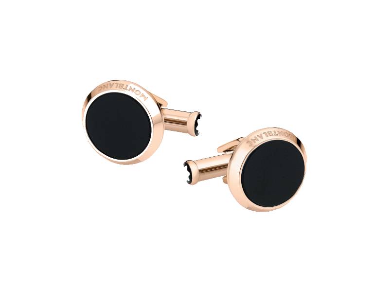 CUFFLINKS, ROUND IN STAINLESS STEEL ROSE GOLD-COLOURED PVD FINISH WITH ONYX MEISTERSTUCK MONTBLANC 116663